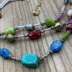 Chico's Mutli Colored Beaded Glass Strands Necklace